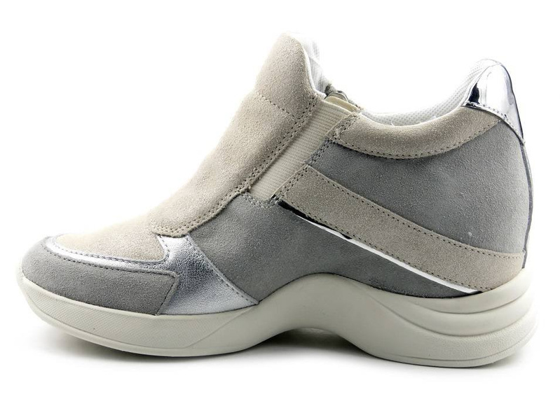 Sneakersy damskie na ukrytym koturnie - GEOX D04HVB, szare ze srebrem