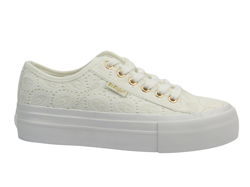 Trampki damskie na platformie - Lee Cooper 25-31-3438L, białe