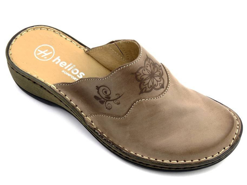 Skórzane klapki damskie z zakrytym noskiem - HELIOS Komfort 270, beżowe