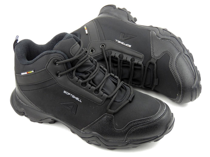 Wysokie trekkingi męskie z tkaniny SoftShell - AMERICAN CLUB WT63/21(22), czarne