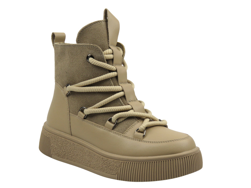 Skórzane botki damskie beżowe Cambell 25-52330