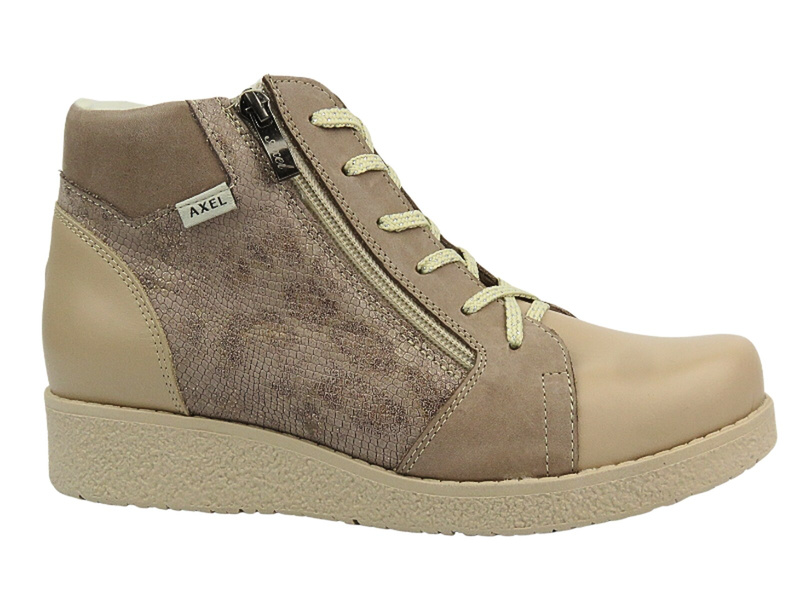 Skórzane botki damskie Polskiej marki - AXEL 4495, beżowe