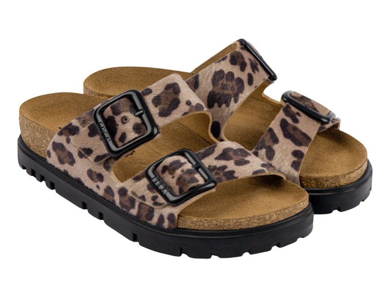 Skórzane klapki damskie z regulowanymi paskami brązowe Leon 6013