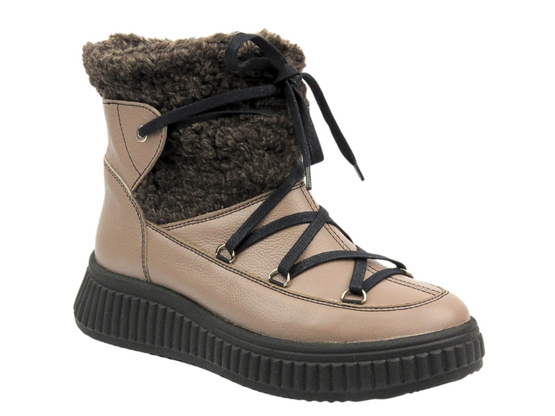 Skórzane botki, śniegowce damskie - HELIOS Komfort 613, brązowe