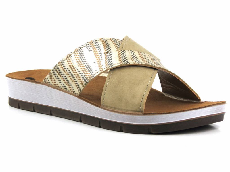 Klapki damskie ze skrzyżowanymi paskami - INBLU CP-38, piaskowe