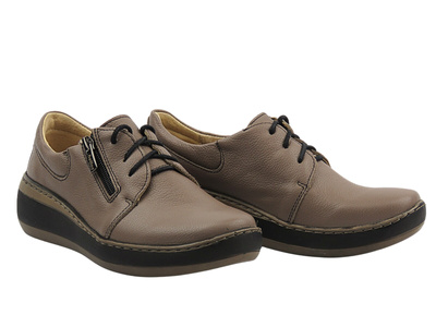 Wygodne półbuty damskie na grubej podeszwie khaki Helios Komfort 328S