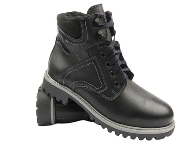 Skórzane Trapery Śniegowce Damskie Ocieplone Wełną - HELIOS Komfort 616-2 Czarne 2