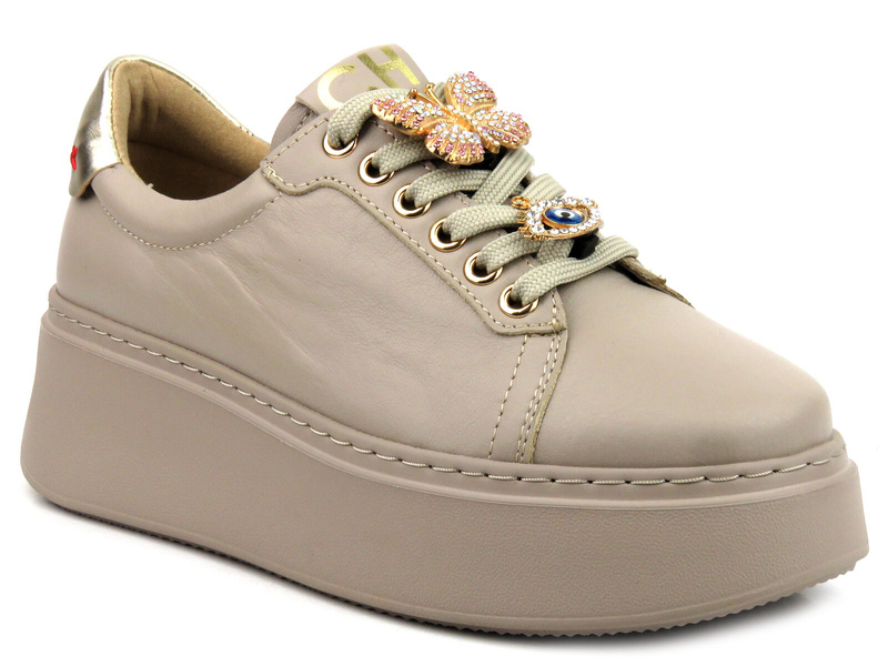 Sportowe buty damskie na platformie - CheBello 4292, beżowe