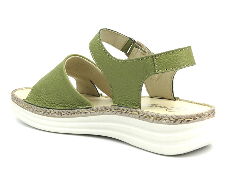 Skórzane sandały damskie ze skrzyżowanymi paskami - HELIOS Komfort 123, zielone