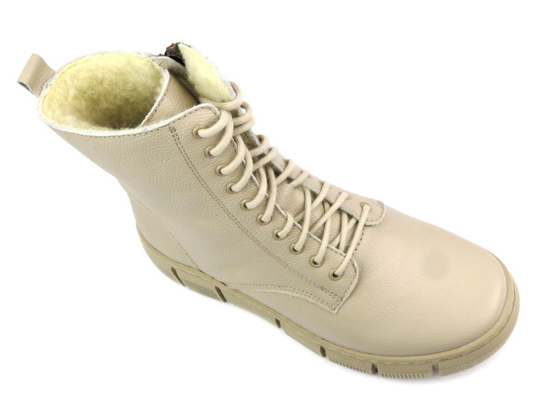 Trzewiki, botki damskie z wełną - Wasak 0660, ecru