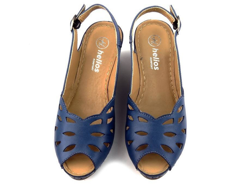 Wygodne sandały damskie z miękkiej skóry - HELIOS Komfort 4007, granatowe