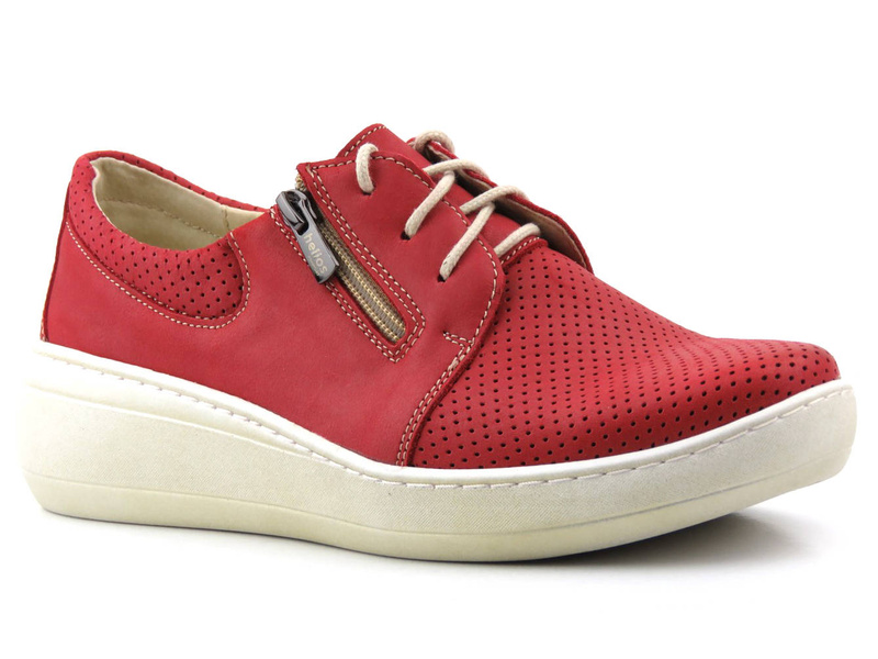 Wygodne półbuty damskie na grubej podeszwie - Helios Komfort 328S, czerwone