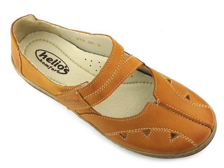 Skórzane półbuty damskie wiosenne - Helios Komfort 376, jasny brąz
