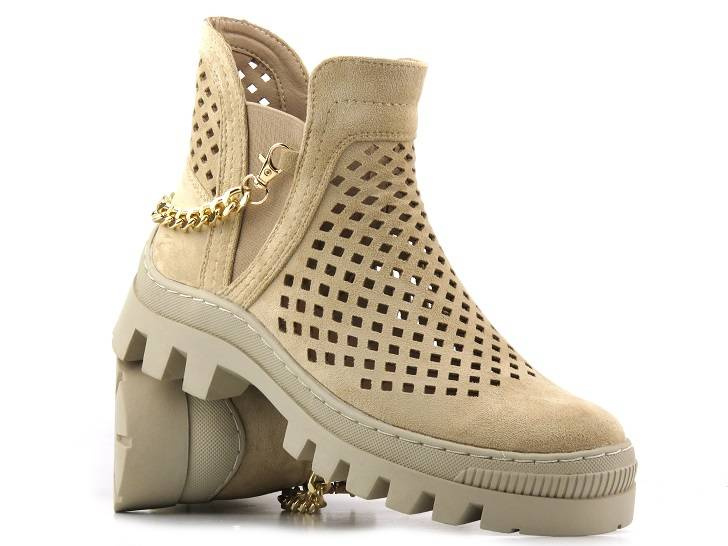 Botki damskie wiosenne, ażurowe workery - Potocki 23-12028BG, beżowe