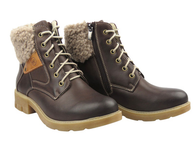 Skórzane trapery damskie Helios Komfort 565, ciemny brąz