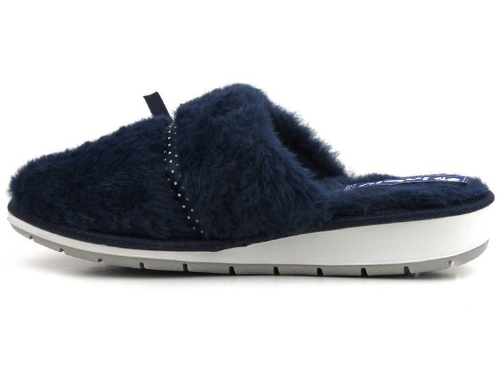 Futerkowe, miękkie kapcie damskie z kokardką - INBLU LB-91, granatowe