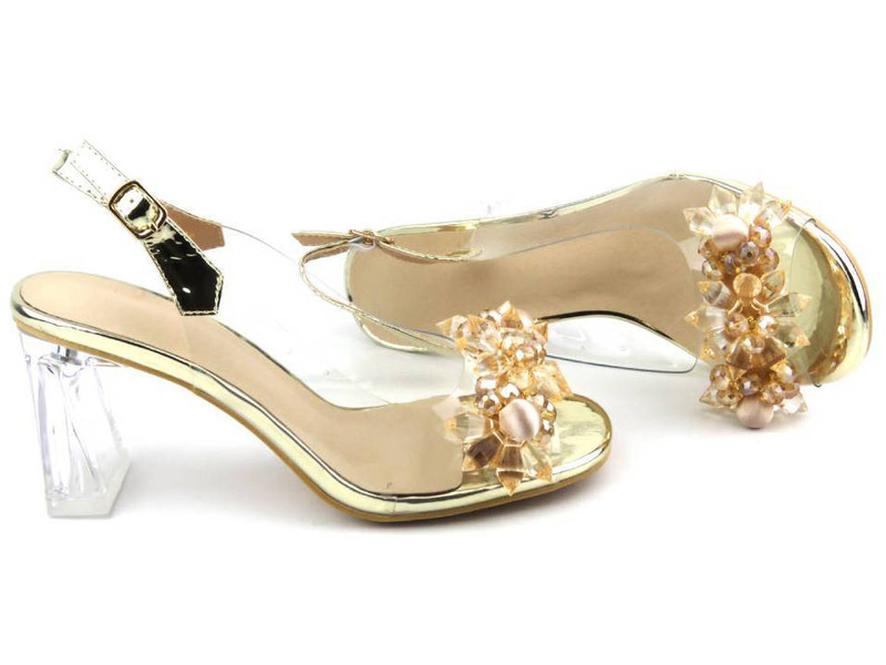 Silikonowe sandały damskie na obcasie - S. Barski MR-C1, złote