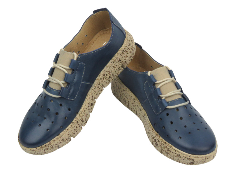 Wygodne półbuty damskie skórzane - HELIOS Komfort 434-2, granatowe