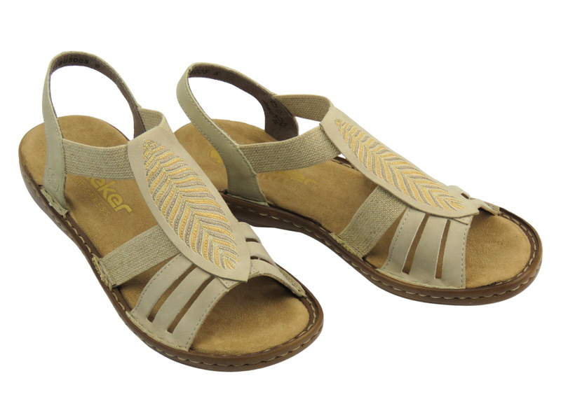 Sandały damskie Rieker 608C0-62, beżowe skórzane lekkie stylowe przewiewne