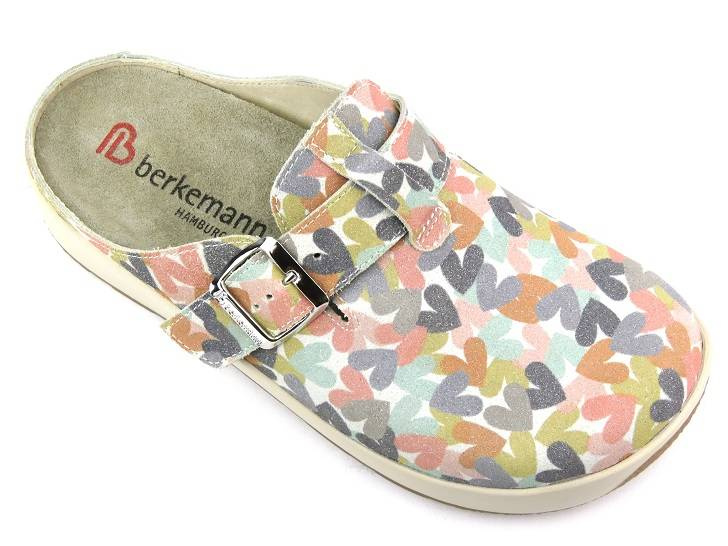 Komfortowe klapki damskie, chodaki - BERKEMANN 03902-710, w serduszka
