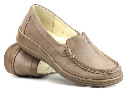Mokasyny damskie ze skóry naturalnej - Helios  Komfort 665, beżowe