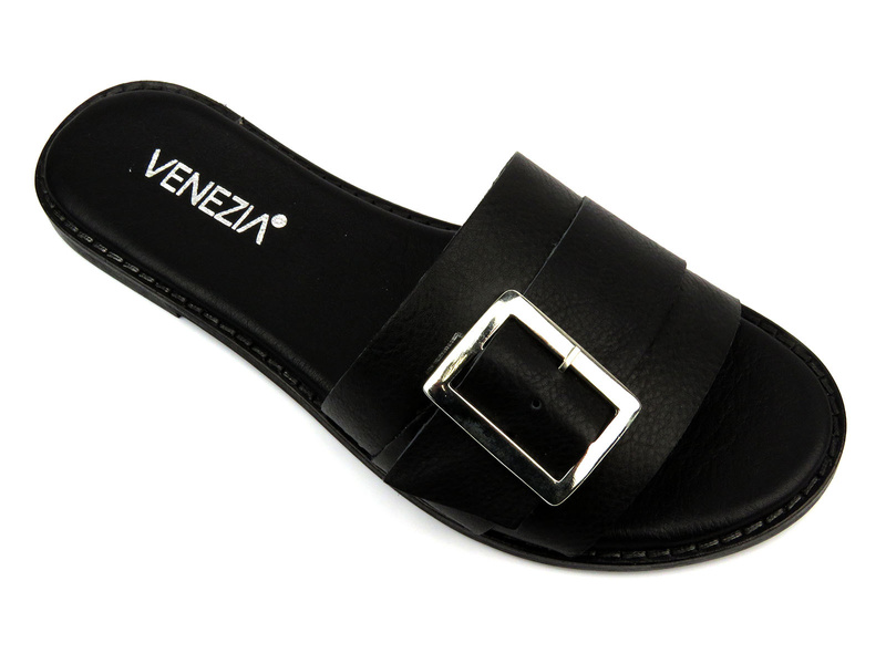 Klapki damskie na koturnie - VENEZIA MRZ00079, czarne
