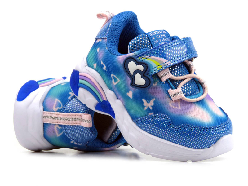 Buty dziecięce sportowe ze świecącą podeszwą - American Club ES89/22, niebieskie