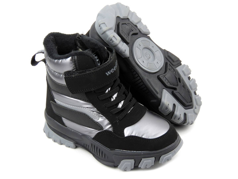 Śniegowce dziecięce ocieplone wełną - WEESTEP R069857722TH, czarno-srebrne