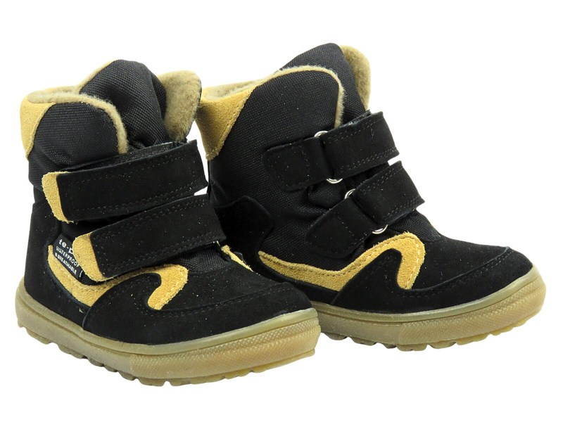 Dziecięce buty zimowe 198 z wełnianym ociepleniem, czarno-beżowe