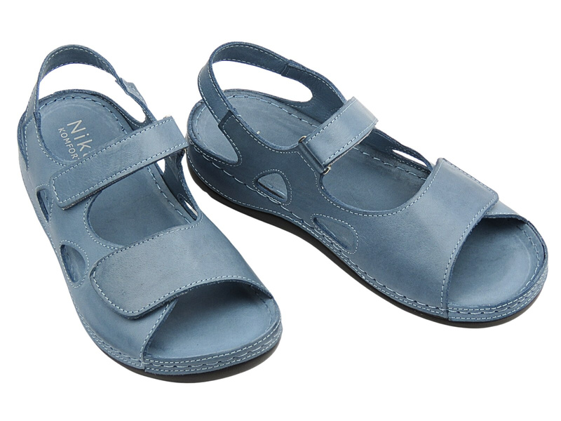 Skórzane sandały damskie Nika Komfort H-158 niebieskie