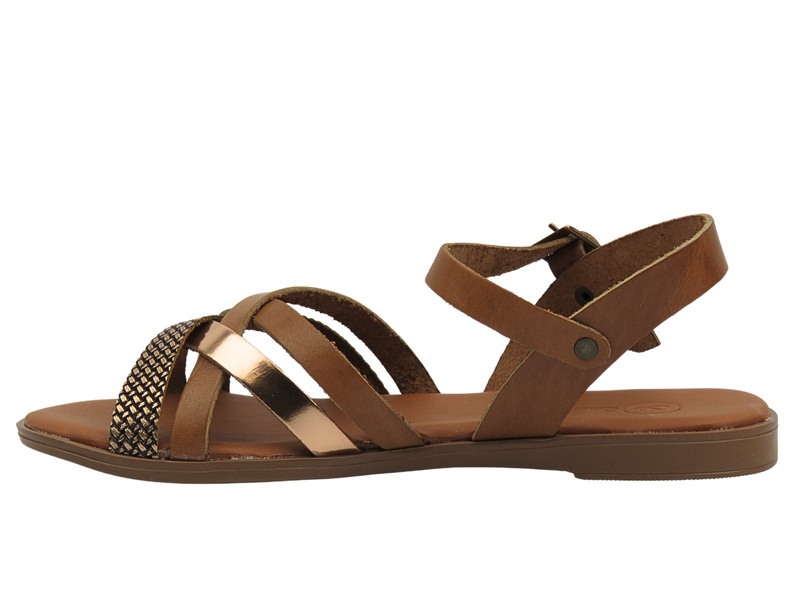 Skórzane sandały damskie zapinane na sprzączkę - Cambell 25-64008, brązowe