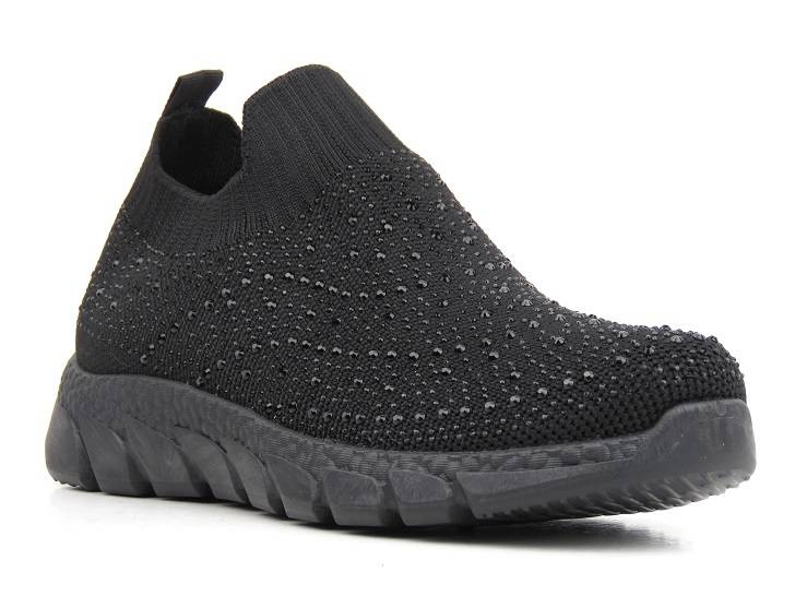 Materiałowe buty damskie sportowe z cekinami - Skotnicki 0592, czarne