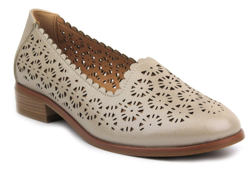 Półbuty, mokasyny damskie Potocki 24-12320, złote