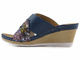 Skórzane klapki damskie na koturnie - HELIOS Komfort 297, granatowe