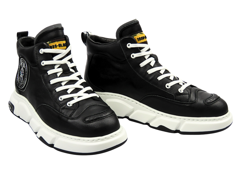 Skórzane sneakersy męskie za kostkę - JOHN DOUBARE 23Q9217, czarne