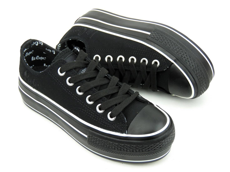 Trampki damskie na platformie - LEE COOPER 22-31-0843L, czarne