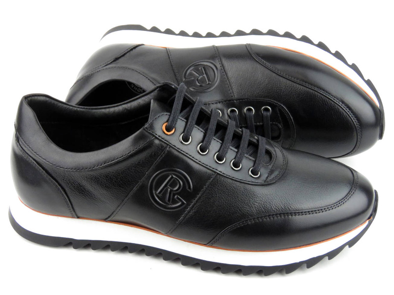 Skórzane sneakersy męskie - JOHN DOUBARE A230-G5-SW3, czarne