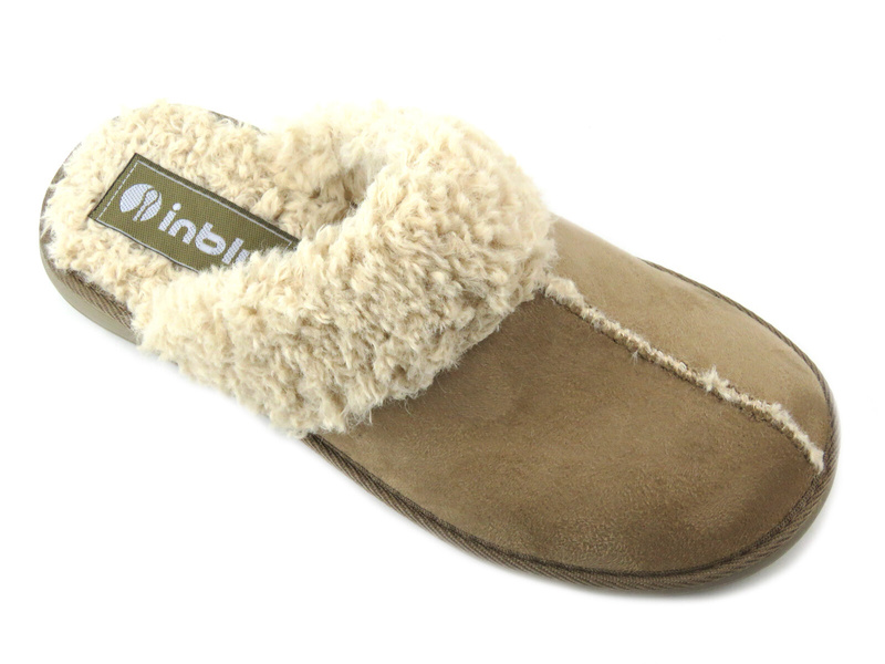 Miękkie kapcie damskie z futerkiem - INBLU EK-10, beżowe