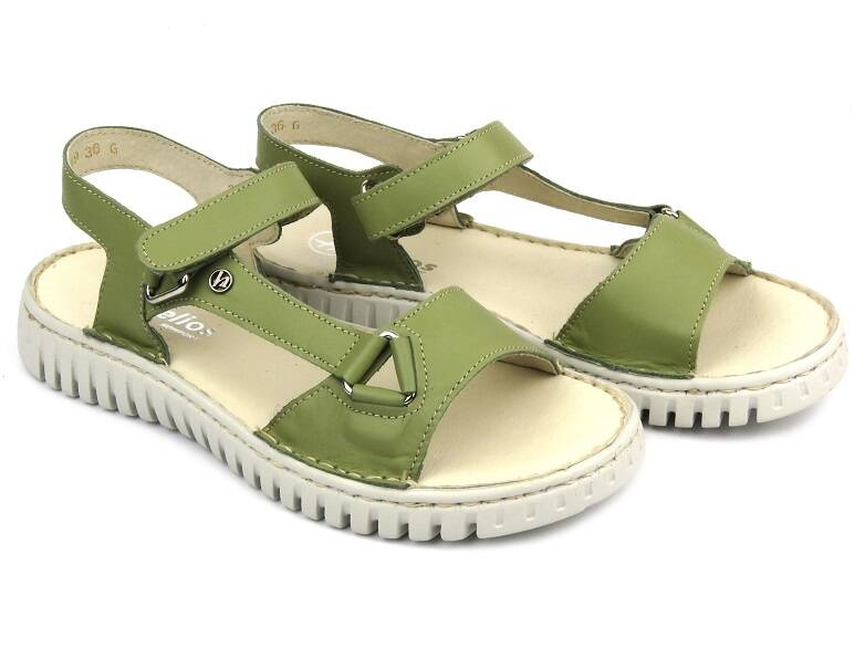Skórzane sandały damskie polskiej marki - HELIOS Komfort 249S, zielone