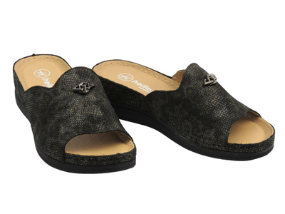 Skórzane klapki damskie czarne Helios Komfort 141