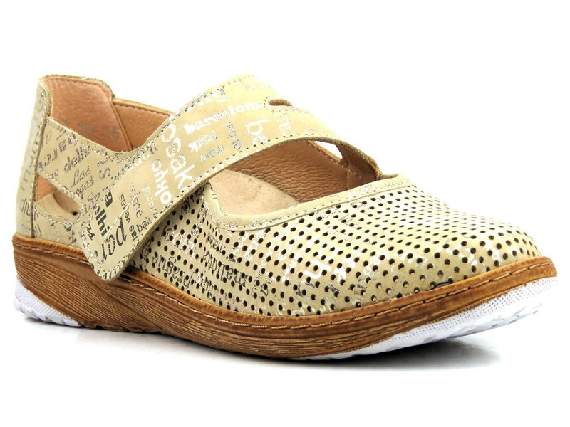 Wygodne półbuty damskie z ażurową cholewką - AXEL Active 1910, beżowo-złote