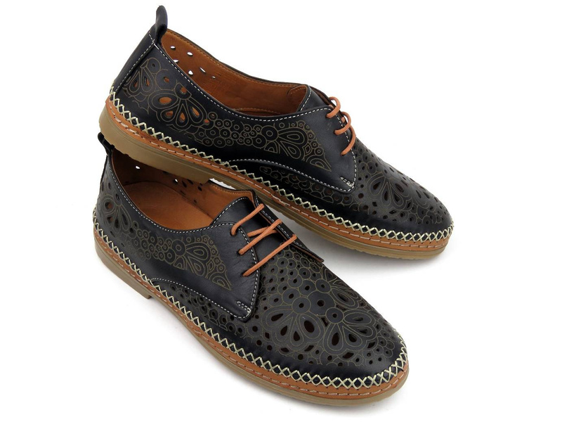 Półbuty damskie z wycięciami - MANITU 850022, czarne