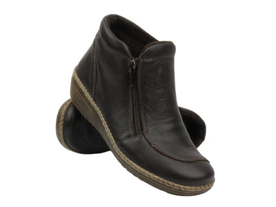 Lekkie botki damskie na suwak - HELIOS Komfort 516, ciemnobrązowe