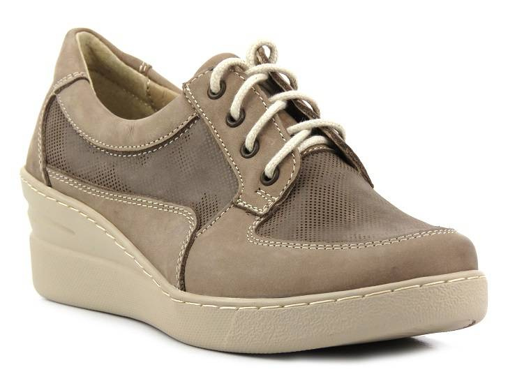Sneakersy damskie na koturnie - HELIOS Komfort 373, ciemny beż