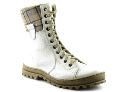 Skórzane trapery damskie z wełną - HELIOS Komfort 611, kremowe