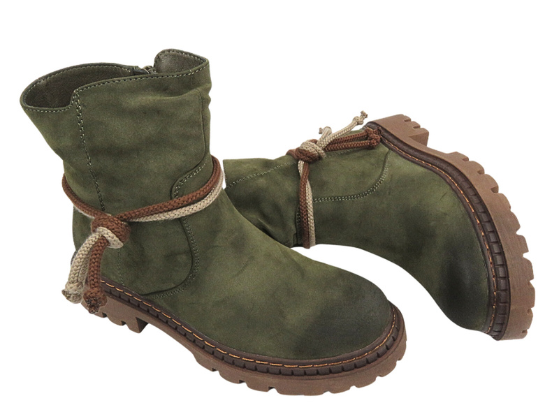 Botki Damskie, Workery - Potocki 24-54305 Zielone Na Zamek