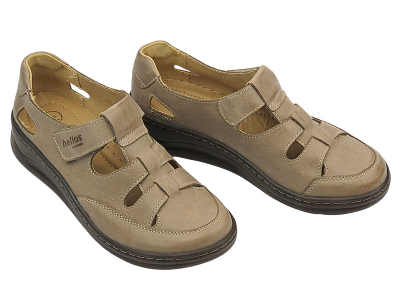 Skórzane półbuty damskie zapinane na rzep beżowe Helios Komfort 437