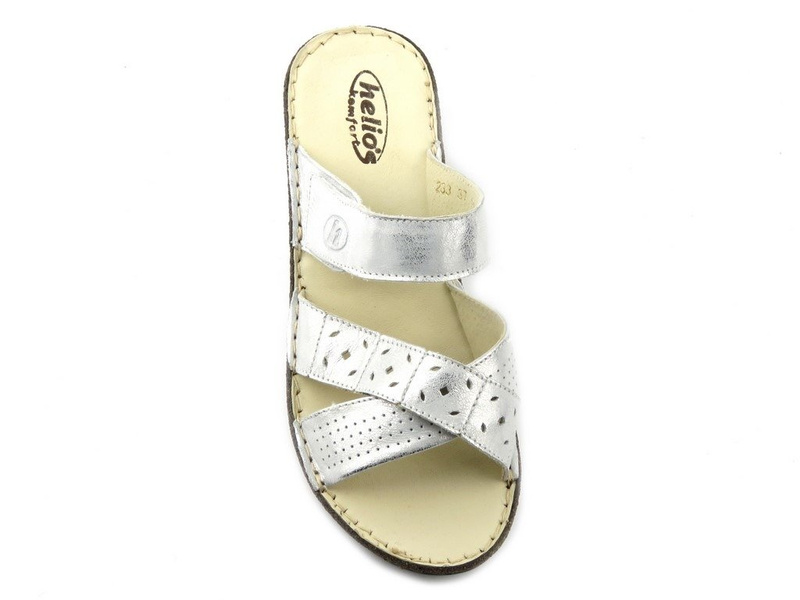 Skórzane klapki damskie z ozdobną cholewką - HELIOS Komfort 233, srebrne