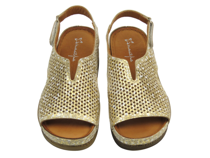 Skórzane sandały damskie ażurowe złote Maciejka L4494-25/00-1