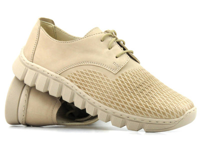 Wygodne, skórzane półbuty damskie - Wasak  0682, kremowe